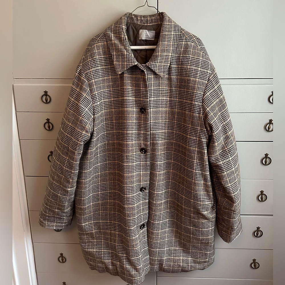 Oak + Fort Oversized Wool Plaid Coat